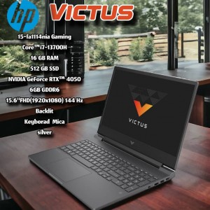 لابتوب HP Victus 15-fa1114nia Gaming Core™i7-13700H  16 GB RAM  512 GB SSD  NVIDIA GeForce RTX™ 4050 6GB GDDR6 15.6"FHD(1920x1080) 144 Hz Backlit Keyborad  Mica silver